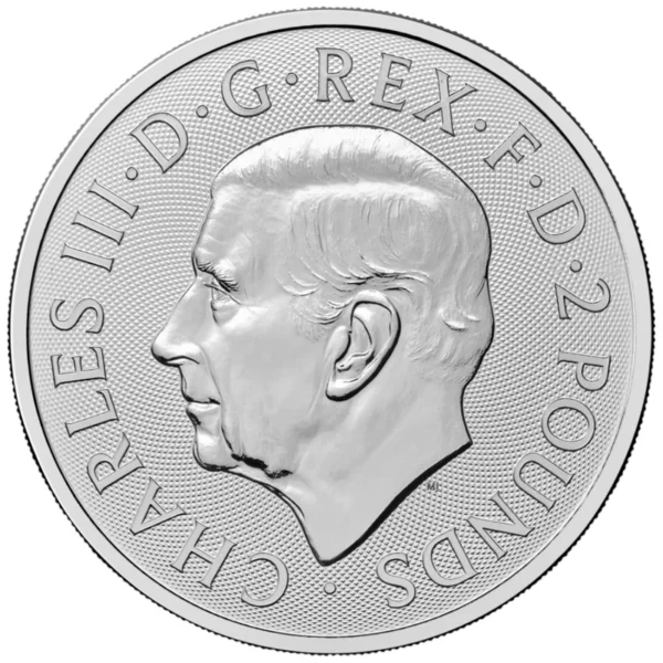 moeda de 1 onça de prata (1oz de prata) - Britannia Reino Unido 2025 (anverso)