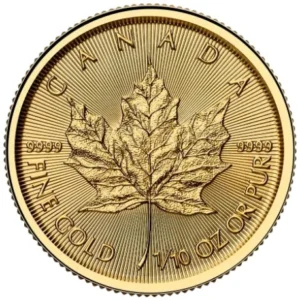 moeda de décimo de onça de ouro (1/10oz de ouro) - Maple Leaf Canada 2025